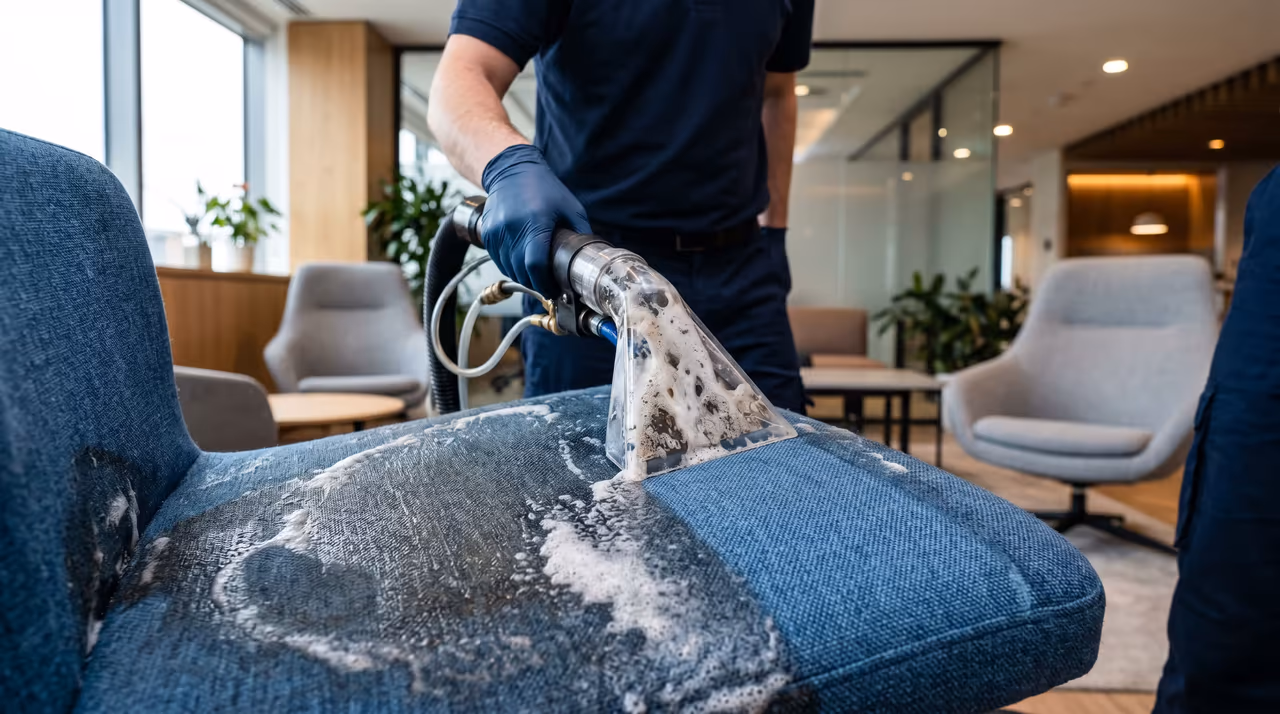 Detailed deep cleaning of office seating zones in Podbara