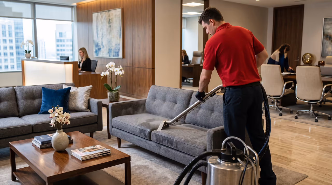 Extraction removal of dirt from office furniture fibers in Podbara