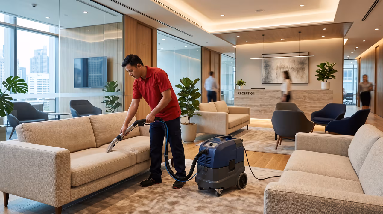 Assessment of office upholstery before cleaning in Podbara