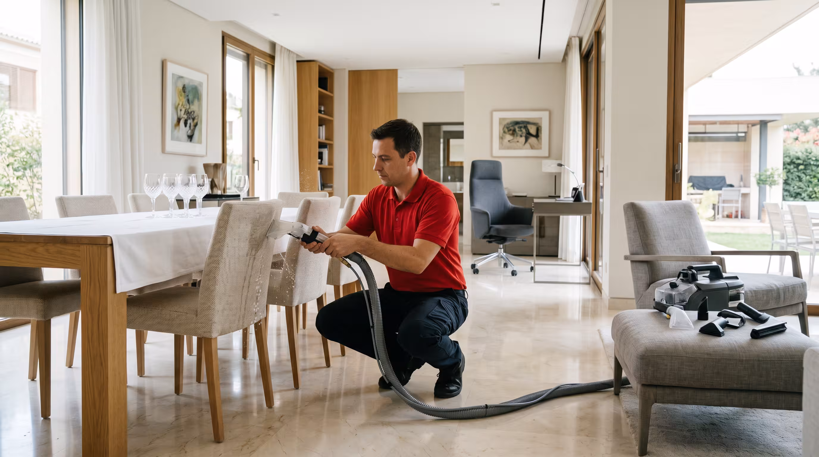 Extraction removal of deep dirt from chair upholstery in Adice