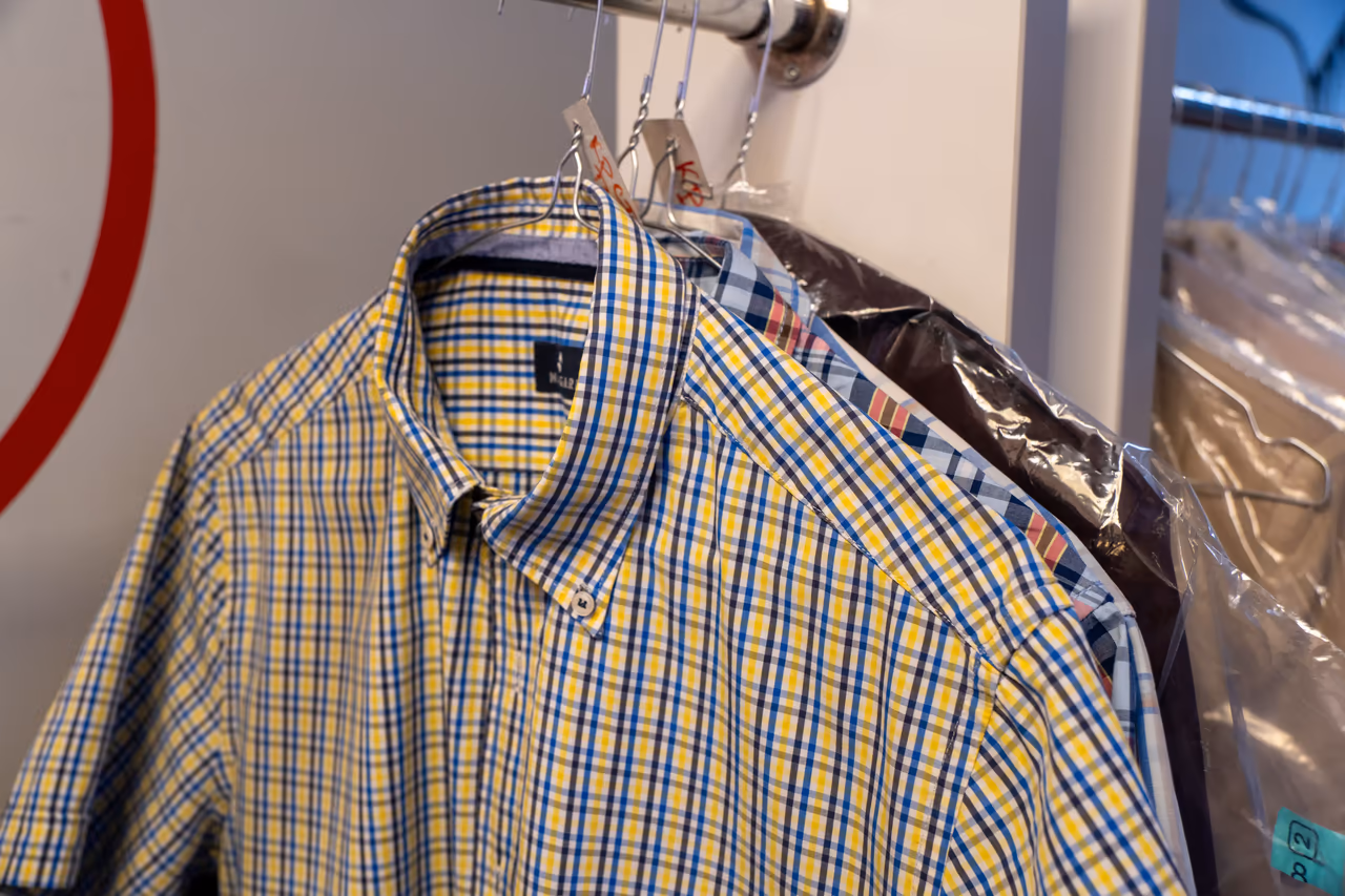 Checked shirt on hanger after delicate cleaning