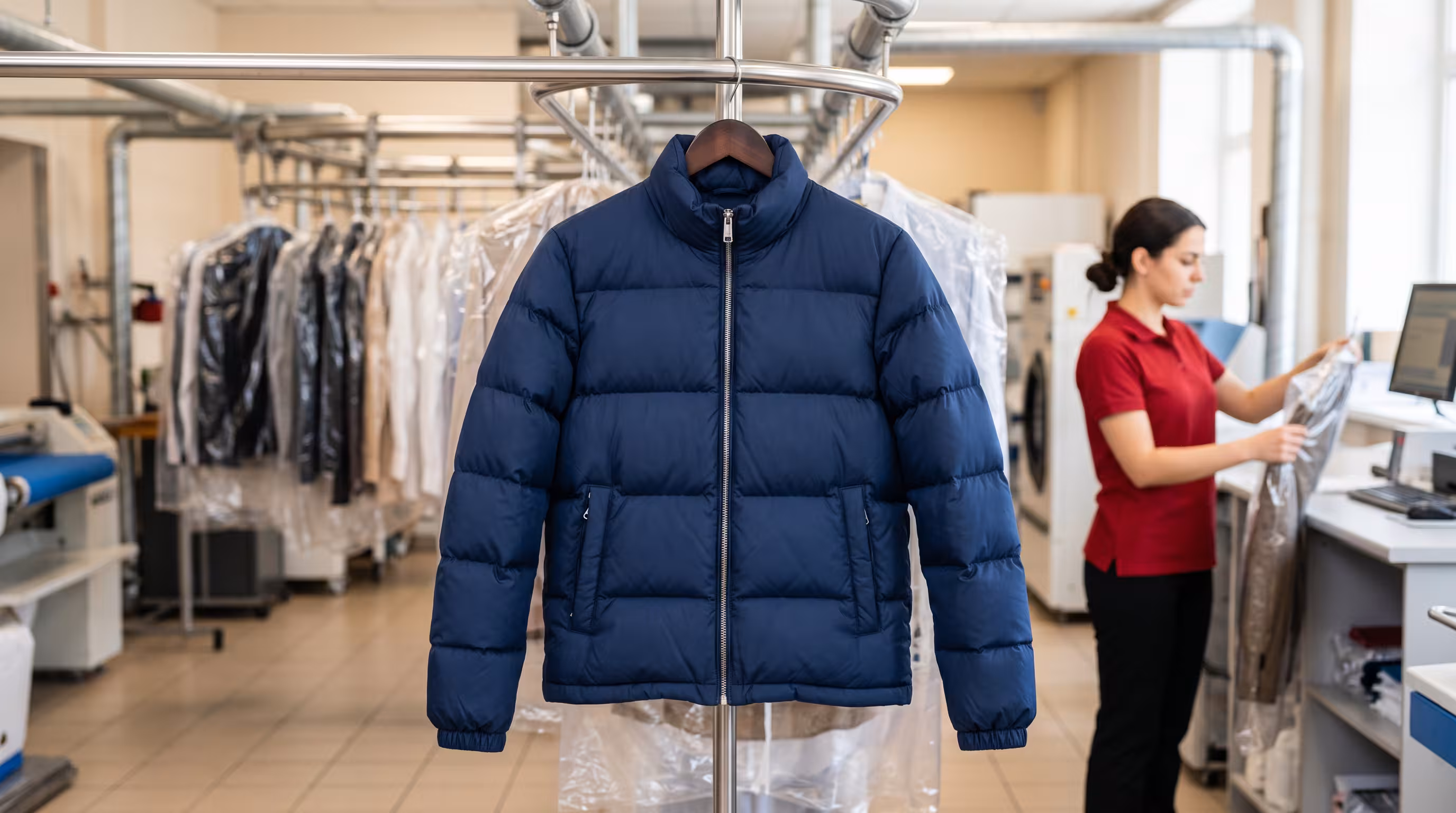 Winter jacket prepared for professional dry cleaning