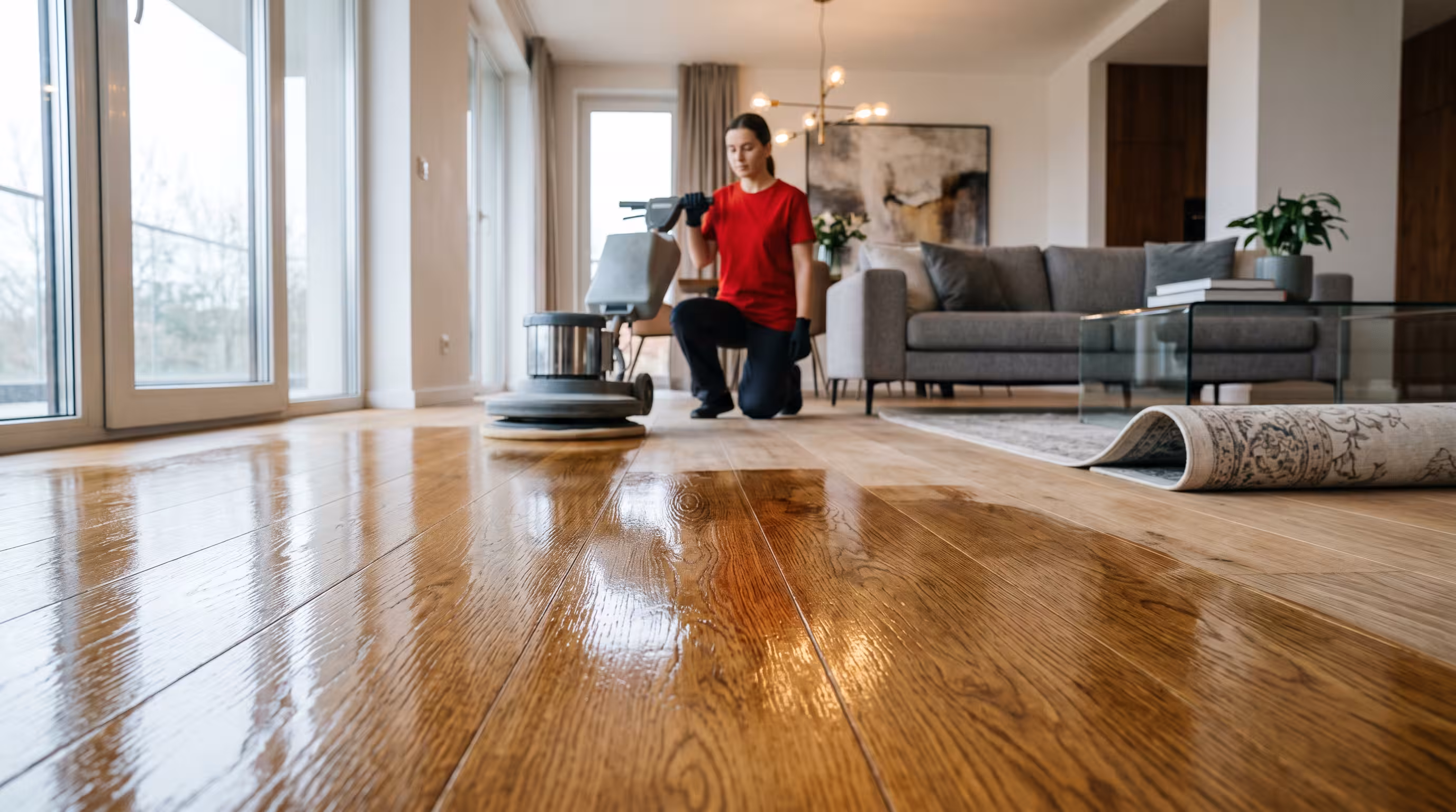 Removing grey traffic marks from floors in Adice