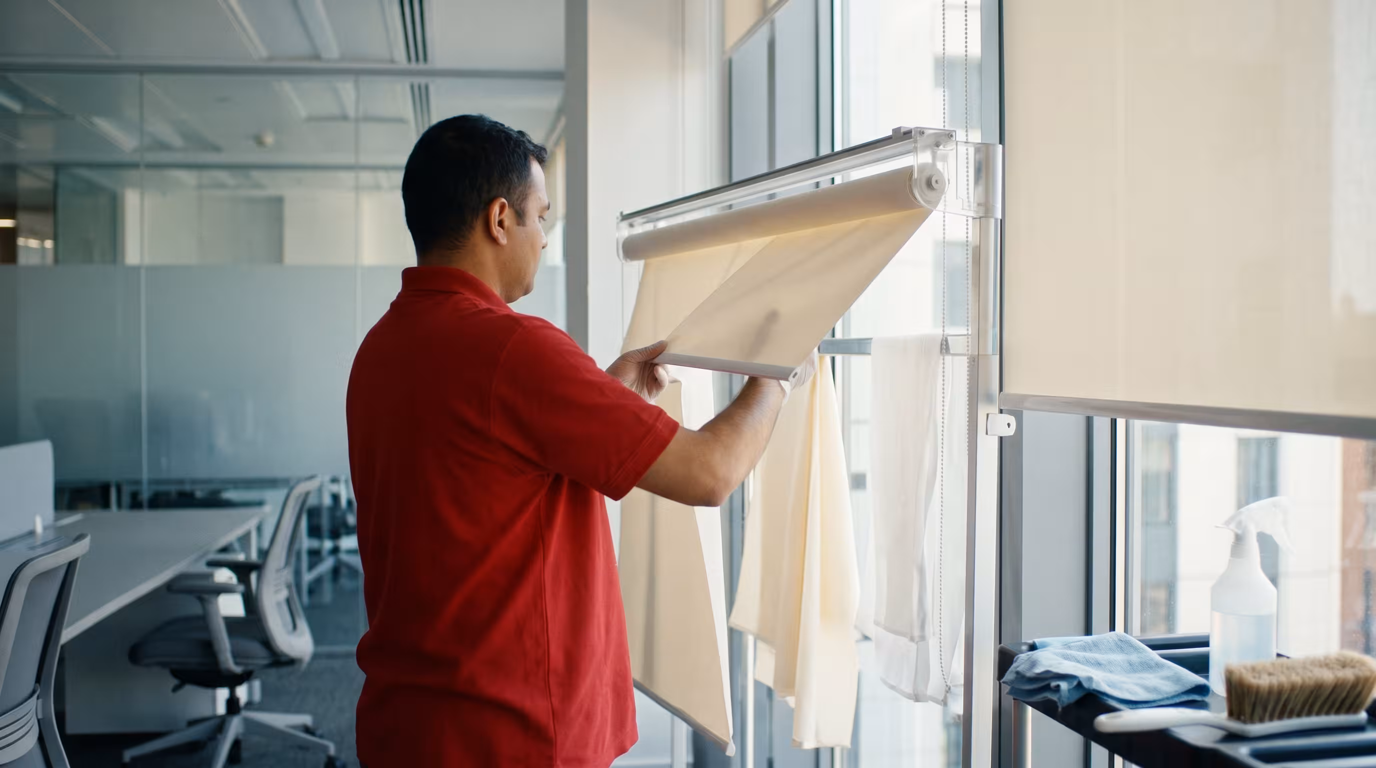 Removing built-up dust from roller blinds