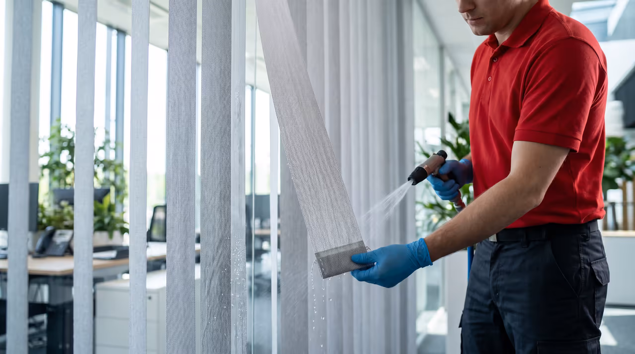 Removing dust and gray buildup from vertical blind slats