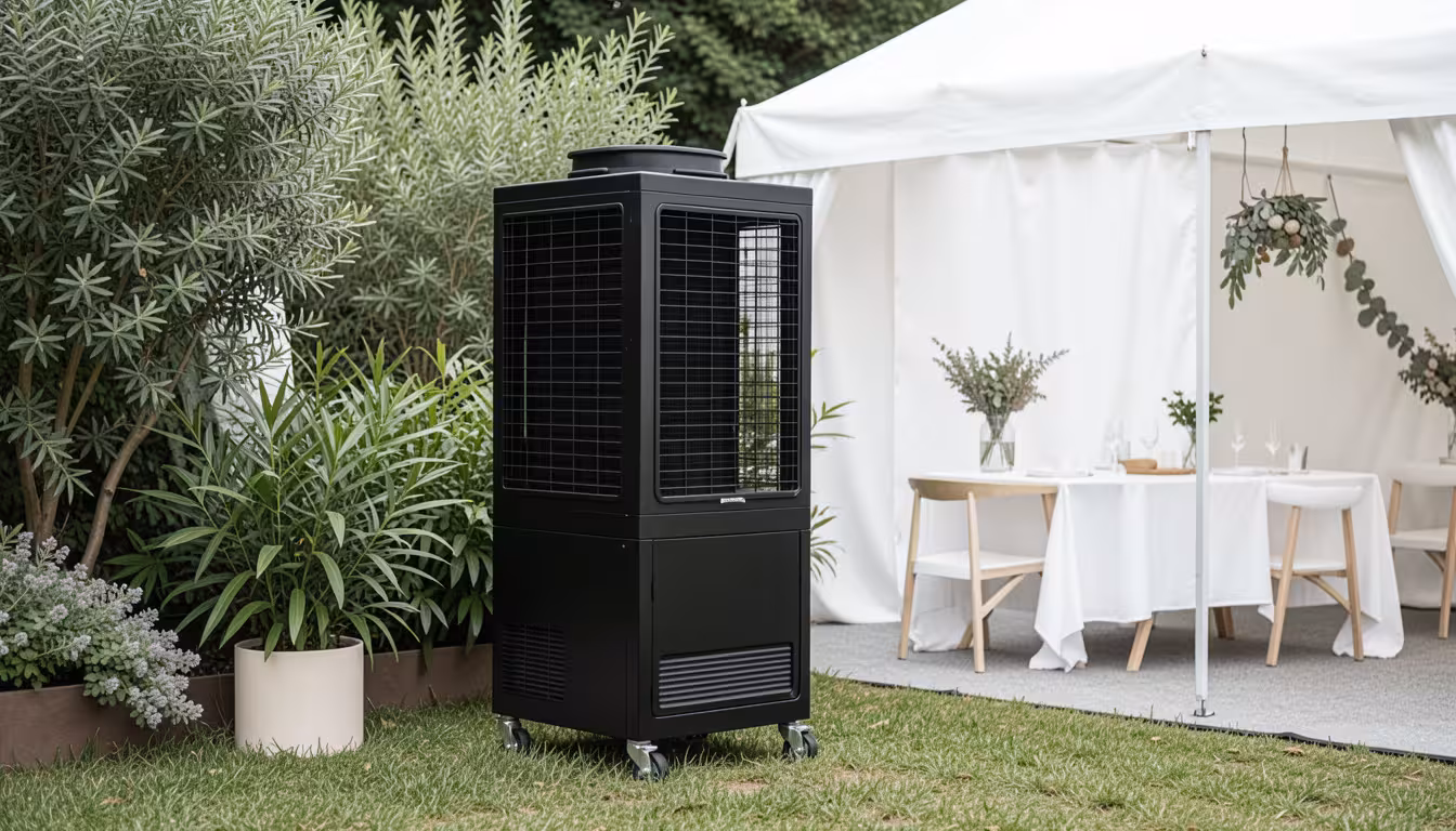 Professional black box evaporative cooler on caster wheels