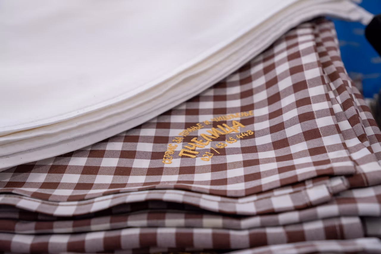 Tablecloths prepared for next event in Telep