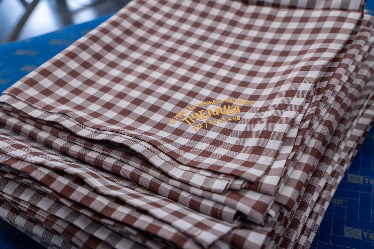 Tablecloth prepared for professional washing and ironing